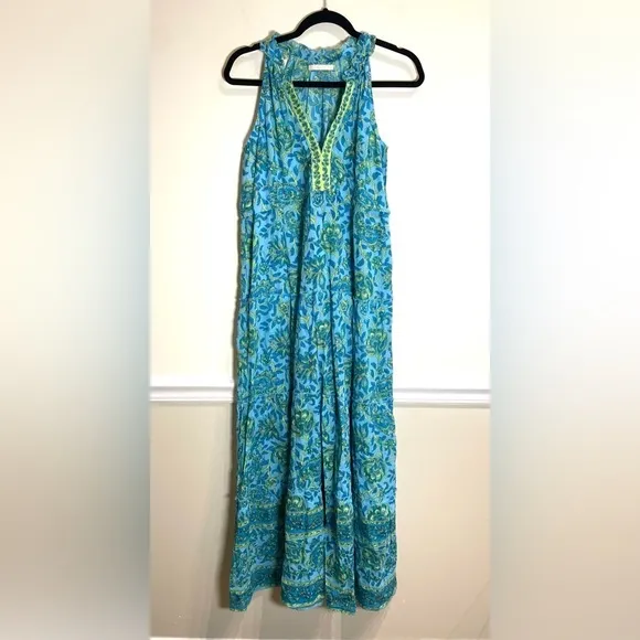 Lola Australia Sapphire Cotton Maxi, Paisley Turquoise Size Small