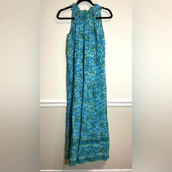 Lola Australia Sapphire Cotton Maxi, Paisley Turquoise Size Small