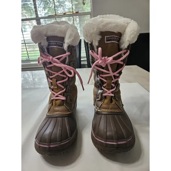 London Fog Girls Beckenham Cold Weather Snow Boots Tan Pink Size 3