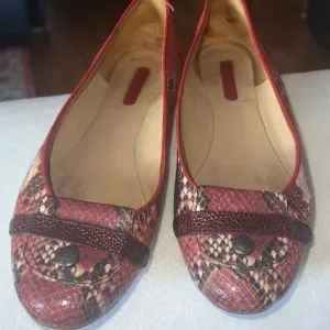 🥰😍LONGCHAMP Snake Print Leather Ballet Flats Flap Front Women's 36 EU / 6US😎