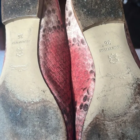 🥰😍LONGCHAMP Snake Print Leather Ballet Flats Flap Front Women's 36 EU / 6US😎