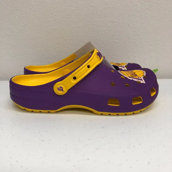 Los Angeles Lakers Crocs Clog Mens 11 Purple Yellow Slides Comfort Sandals NBA