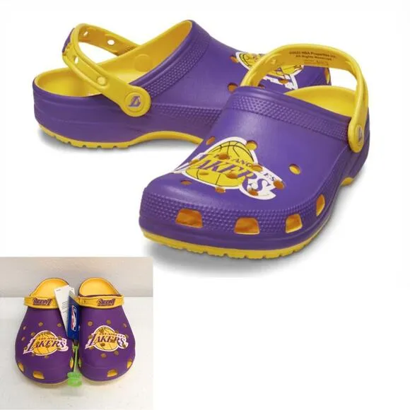 Los Angeles Lakers Crocs Clog Mens 11 Purple Yellow Slides Comfort Sandals NBA