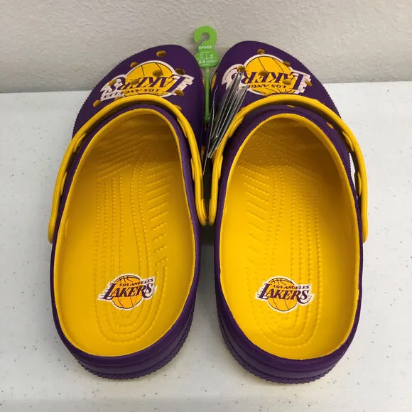 Los Angeles Lakers Crocs Clog Mens 11 Purple Yellow Slides Comfort Sandals NBA