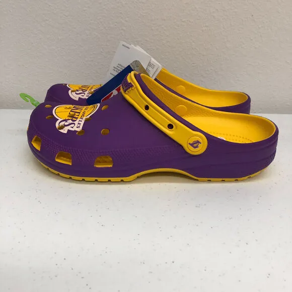 Los Angeles Lakers Crocs Clog Mens 11 Purple Yellow Slides Comfort Sandals NBA