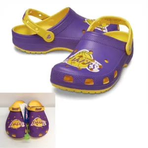 Los Angeles Lakers Crocs Clog Mens 11 Purple Yellow Slides Comfort Sandals NBA