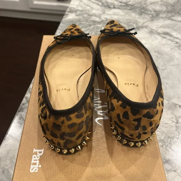 Louboutin Leopard Print Women's Flats with Studded Heels