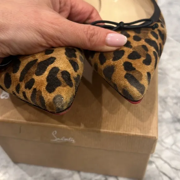 Louboutin Leopard Print Women's Flats with Studded Heels