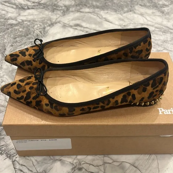 Louboutin Leopard Print Women's Flats with Studded Heels