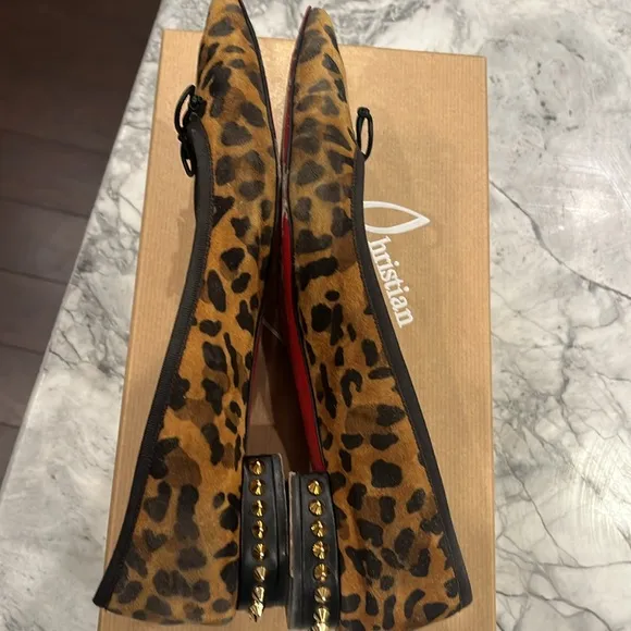 Louboutin Leopard Print Women's Flats with Studded Heels