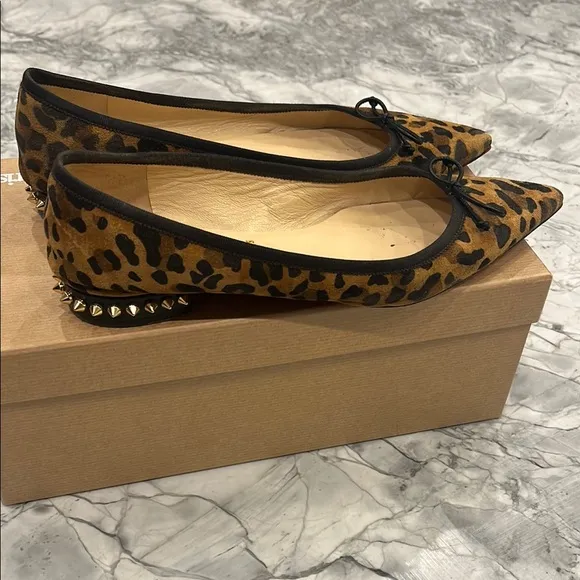 Louboutin Leopard Print Women's Flats with Studded Heels