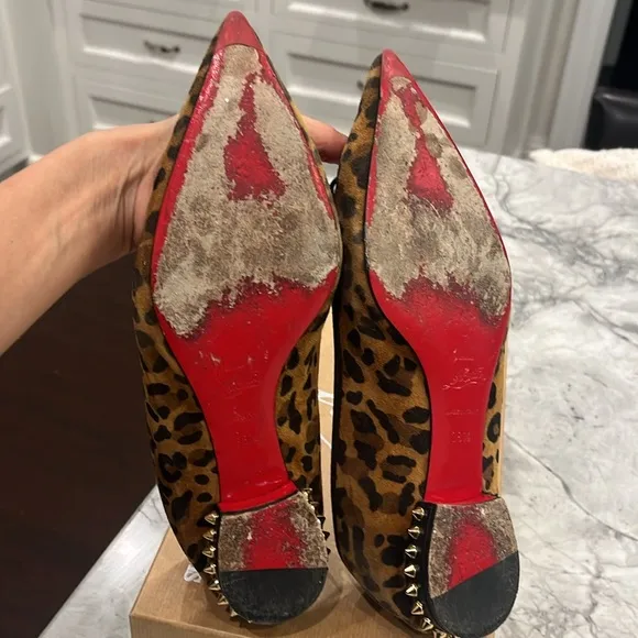 Louboutin Leopard Print Women's Flats with Studded Heels