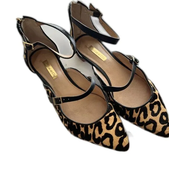 Louise et Cie Claire Low Pointed Toe Flats 7M Cow Hair Leather Animal Print 37.5