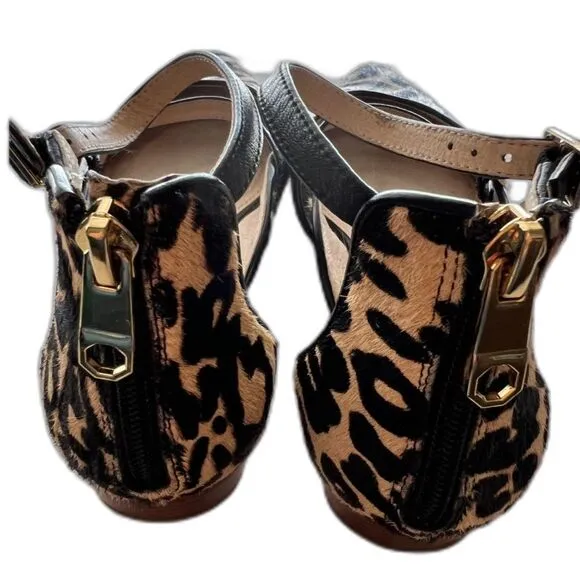 Louise et Cie Claire Low Pointed Toe Flats 7M Cow Hair Leather Animal Print 37.5