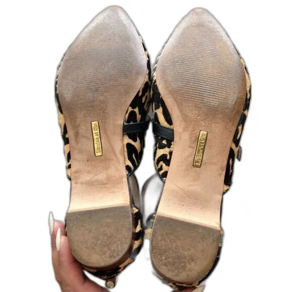 Louise et Cie Claire Low Pointed Toe Flats 7M Cow Hair Leather Animal Print 37.5