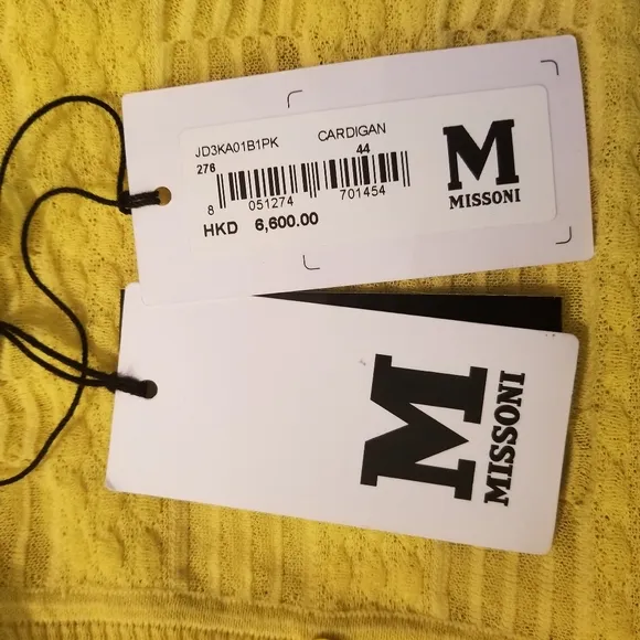 M MISSONI Yellow Crew Neck Windowpane Knit Lightweight Cardigan