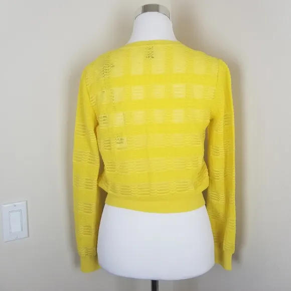 M MISSONI Yellow Crew Neck Windowpane Knit Lightweight Cardigan