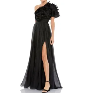 Mac Duggal Ruffle Layered One Shoulder Gown in Black Size 4