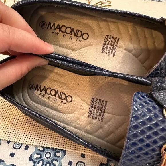 Macondo Wear Amaranta Driver Blue Leather Loafers Python Embossed sz 38/ 7.5-8