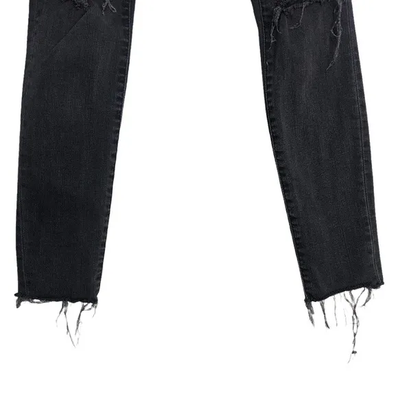 Madewell 9” High Rise Skinny Black Distressed Busted Knee Raw Hem Denim Jeans