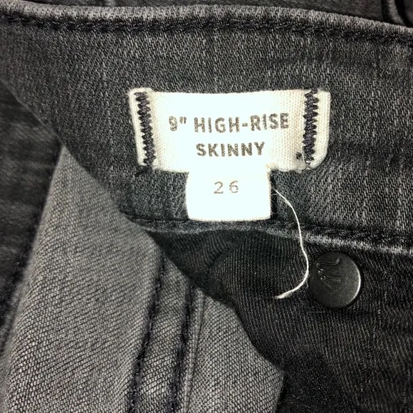 Madewell 9” High Rise Skinny Black Distressed Busted Knee Raw Hem Denim Jeans