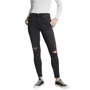 Madewell 9” High Rise Skinny Black Distressed Busted Knee Raw Hem Denim Jeans