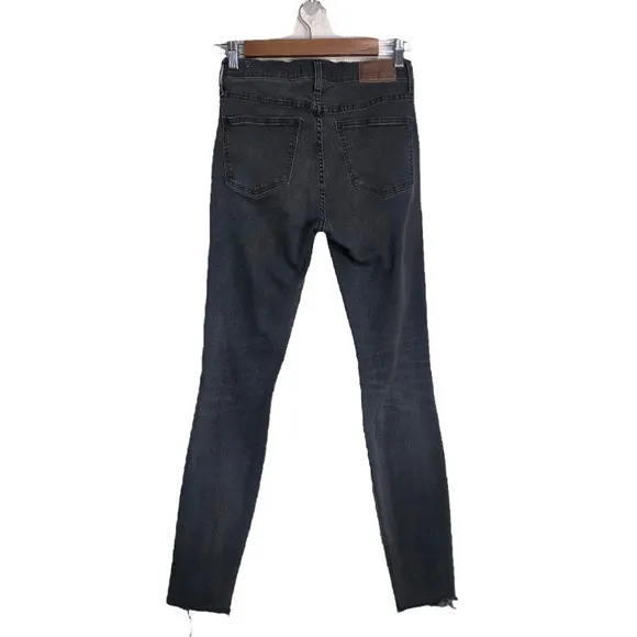 Madewell 9” High Rise Skinny Black Distressed Busted Knee Raw Hem Denim Jeans