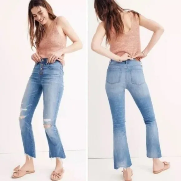 Madewell | Cali Demi Boot Cut Raw Hem Bronson Wash Button-Front Jeans