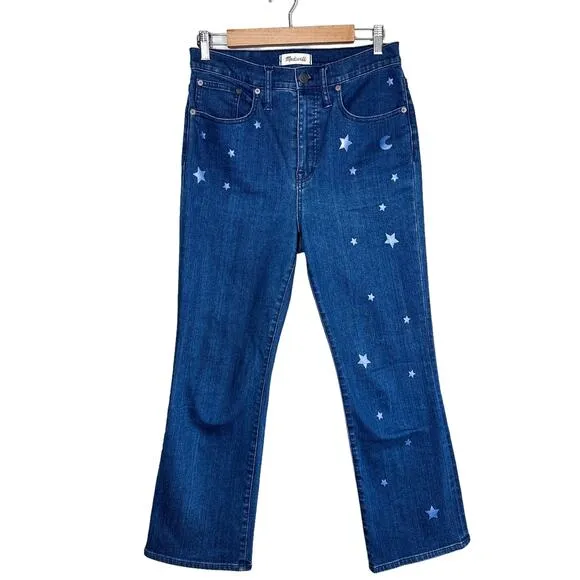 Madewell Cali Demi-Boot Jeans Star Mini Flare High Rise Cropped Jeans Blue 28