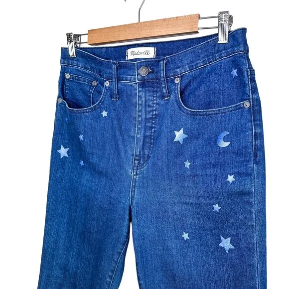 Madewell Cali Demi-Boot Jeans Star Mini Flare High Rise Cropped Jeans Blue 28