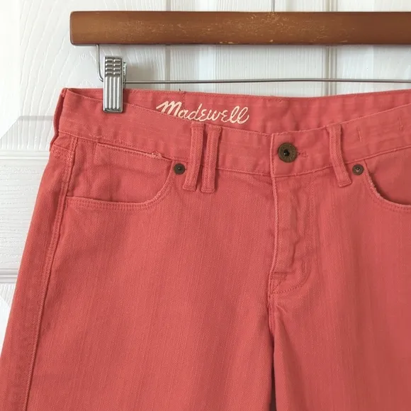 Madewell Classic Relaxed Mid Rise Cut Off Frayed Hem Jean Shorts Coral Pink 26