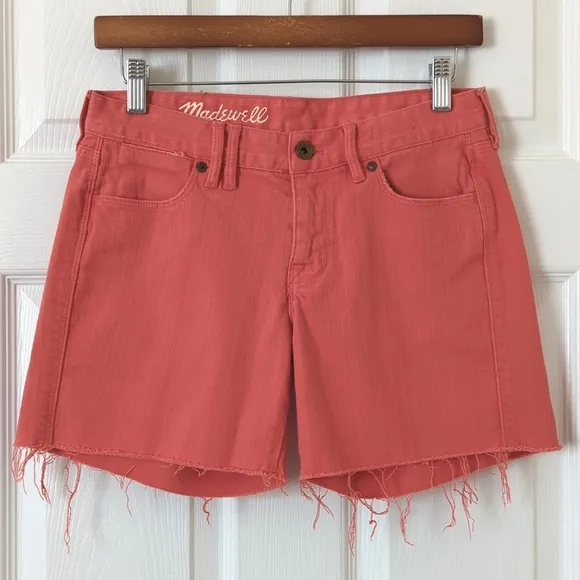 Madewell Classic Relaxed Mid Rise Cut Off Frayed Hem Jean Shorts Coral Pink 26