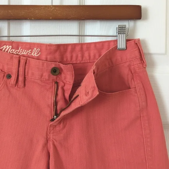Madewell Classic Relaxed Mid Rise Cut Off Frayed Hem Jean Shorts Coral Pink 26