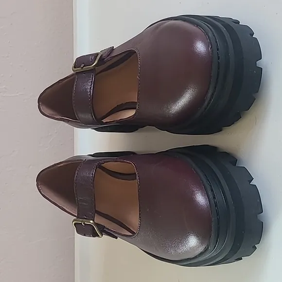Madewell Freya Platform Lugsole Mary Jane Loafers Dark Cabernet Brown Size 7