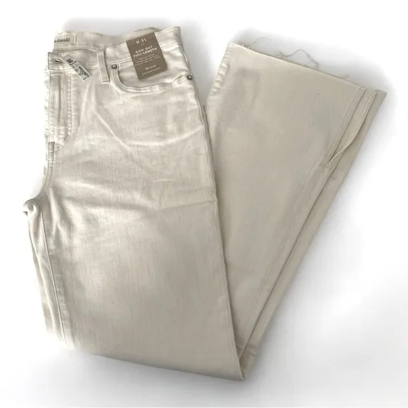 Madewell Kick Out Flare Jeans Size 31 NWT Ecru Raw Hem Full Length