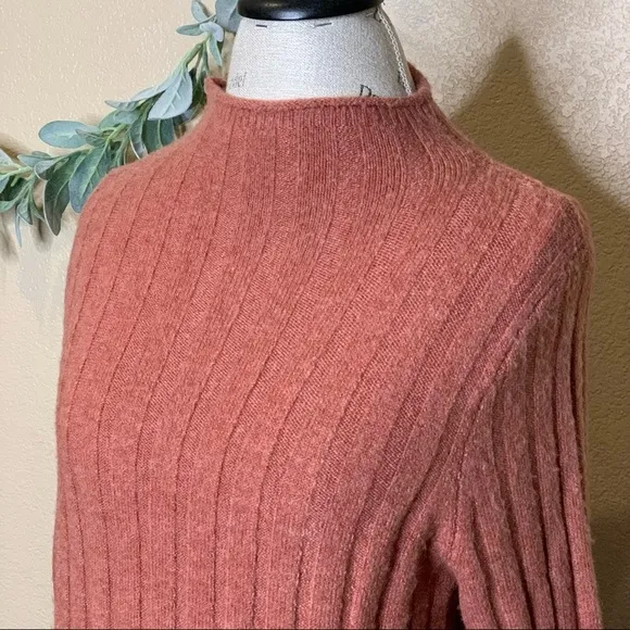 Madewell ~ Ribbed Mockneck Burnt Orange Sweater Dress in Coziest Yarn Size Large