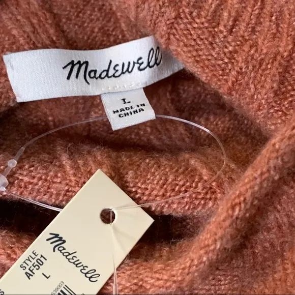 Madewell ~ Ribbed Mockneck Burnt Orange Sweater Dress in Coziest Yarn Size Large