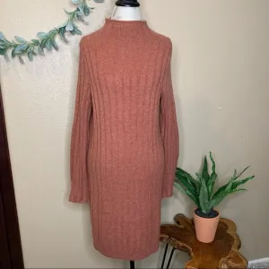 Madewell ~ Ribbed Mockneck Burnt Orange Sweater Dress in Coziest Yarn Size Large