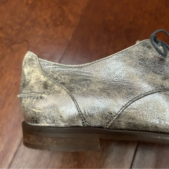 Madewell Serge Distressed Silver Leather Lace Up Flats, Leather Lining, Size 7.5