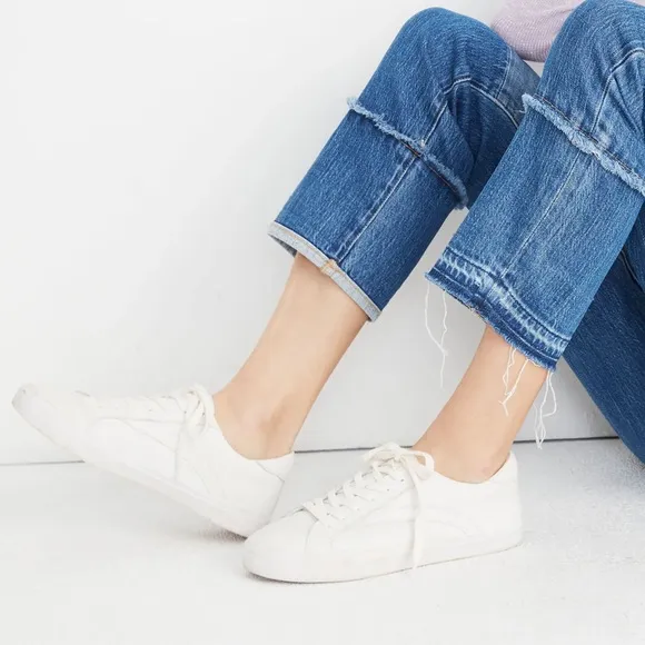 Madewell Sidewalk Low-Top Sneakers in White Leather Pale Parchment Size 8.5 NWT