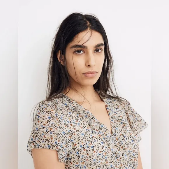 Madewell Silk Ruffle-Neck Mini Dress