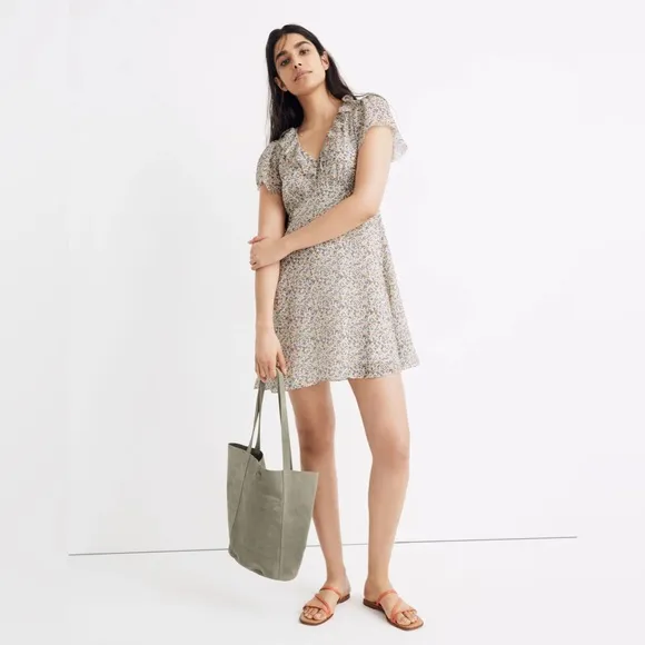 Madewell Silk Ruffle-Neck Mini Dress