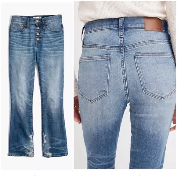 Madewell cali demi boot jeans in bess wash button front edition Size 26P Petite