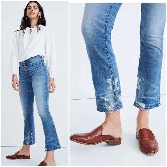 Madewell cali demi boot jeans in bess wash button front edition Size 26P Petite