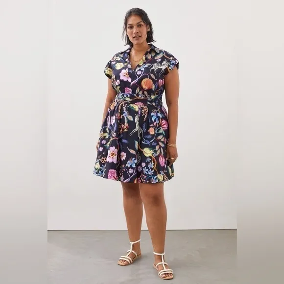 MAEVE ANTHROPOLOGIE Floral Mini Dress in Black Motif Floral Exotic Size 00P NWT