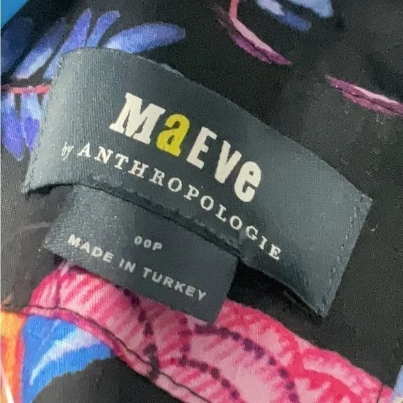 MAEVE ANTHROPOLOGIE Floral Mini Dress in Black Motif Floral Exotic Size 00P NWT