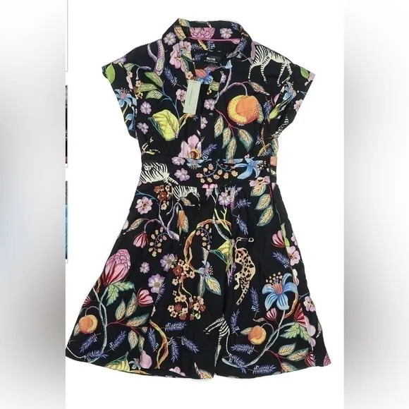 MAEVE ANTHROPOLOGIE Floral Mini Dress in Black Motif Floral Exotic Size 00P NWT