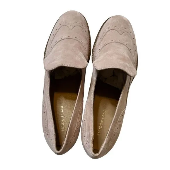 Maiden Lane Pink Suede Oxford Style Loafers Size 39