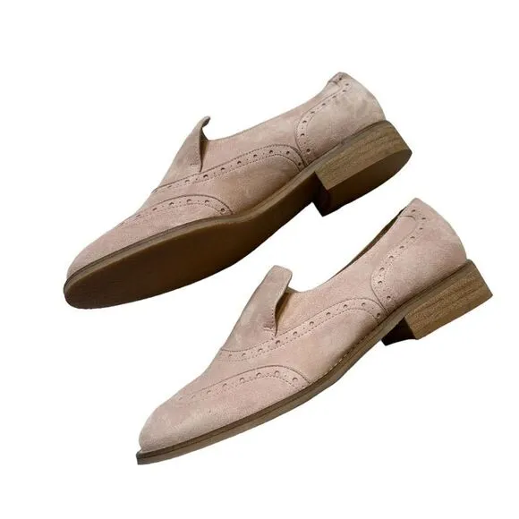 Maiden Lane Pink Suede Oxford Style Loafers Size 39