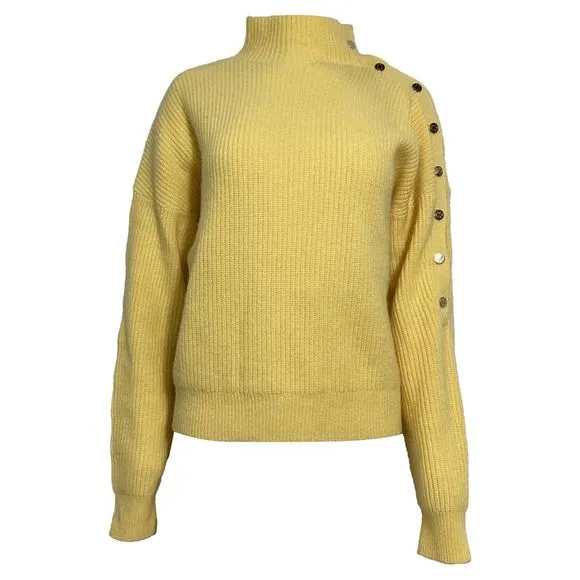 Maje Knitted Pullover w/ Side Fasteners in Yellow Cashmere